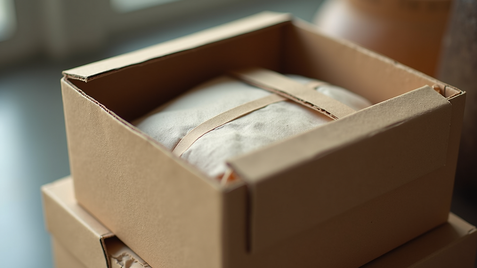 Close-up view of a well-packaged fragile item in a sturdy box