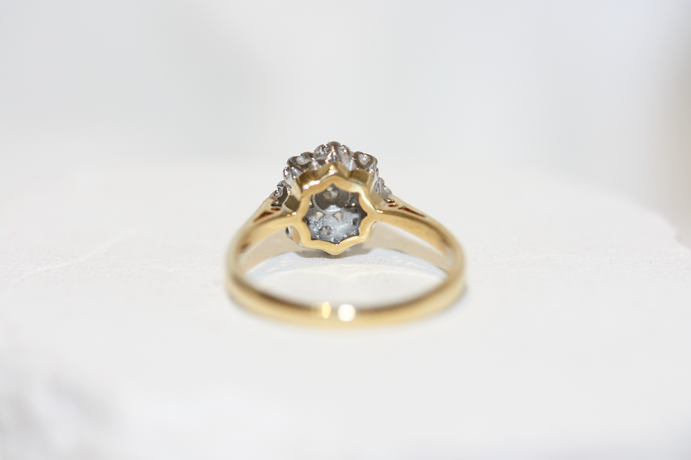 Thumbnail: Vintage 18ct Gold Diamond Flower Cluster Ring, c.1975