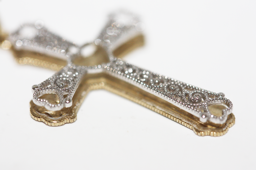 Thumbnail: Vintage 9ct Yellow & White Gold Ornate Cross Pendant