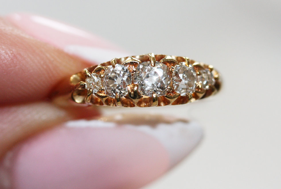 Thumbnail: Antique 18ct Gold Old Cut Diamond Five Stone Ring