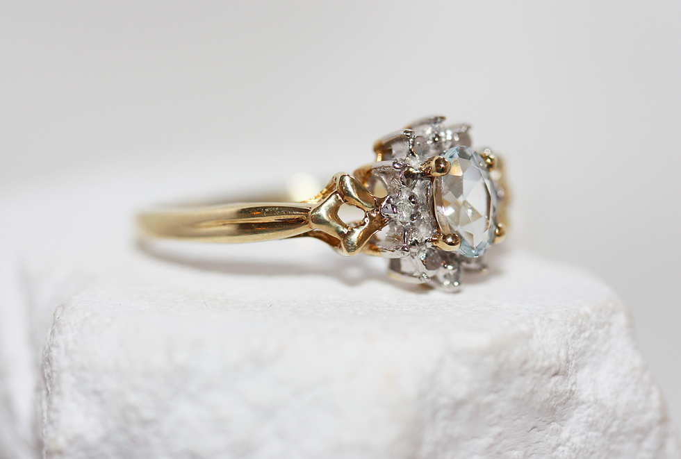 Thumbnail: Vintage 9ct Gold Aquamarine & Diamond Cluster Ring