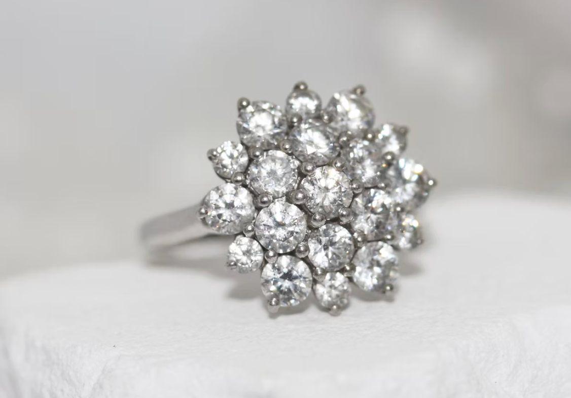 Vintage Silver Cubic Zirconia Cluster Ring
