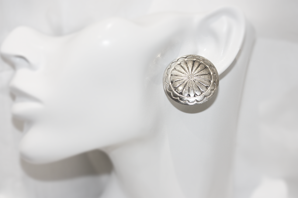 Thumbnail: Vintage Sterling Silver Sunburst Disc Stud Earrings