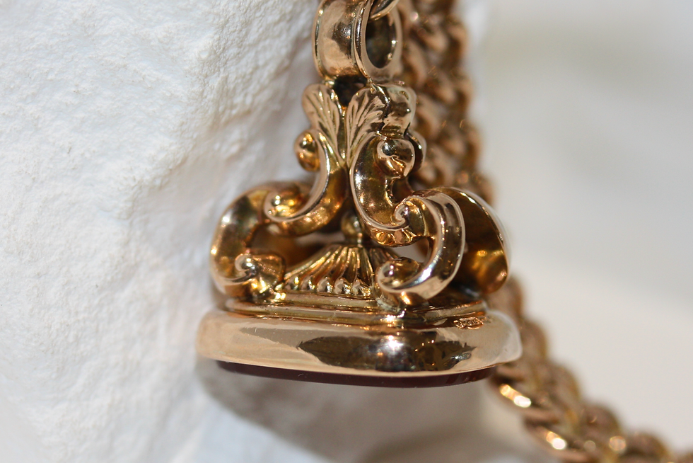 Thumbnail: Antique 9ct Gold Double Albert Bracelet with Carnelian Fob