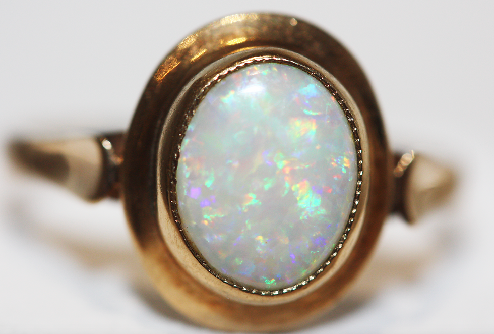 Thumbnail: Late 19th Century Antique 9ct Gold Opal Ring with Bezel Setting