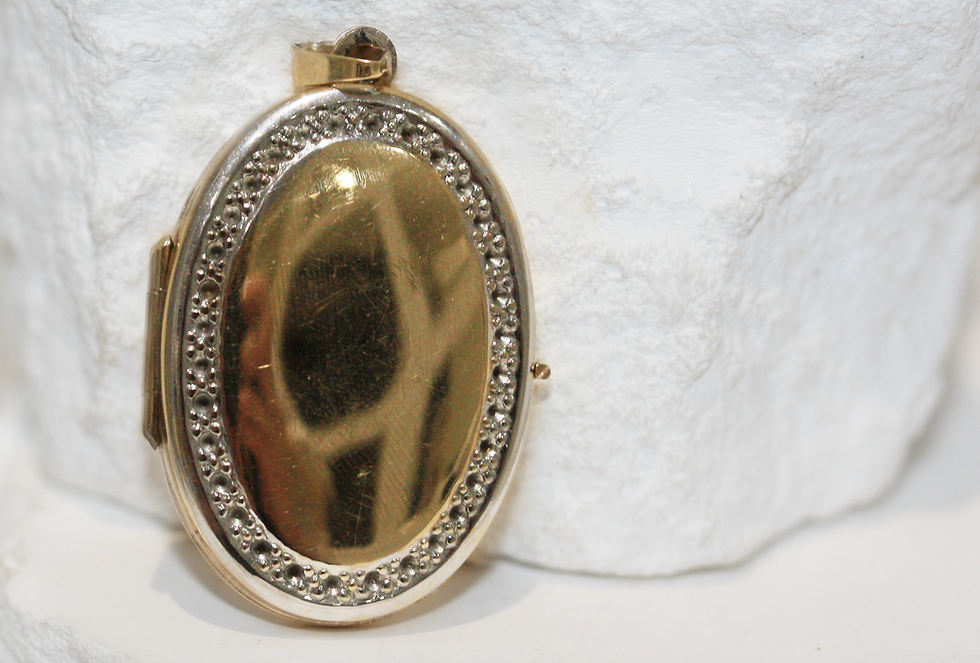 Thumbnail: Vintage 9ct Gold Oval Locket Pendant with Illusion Set Detail, c.1990s