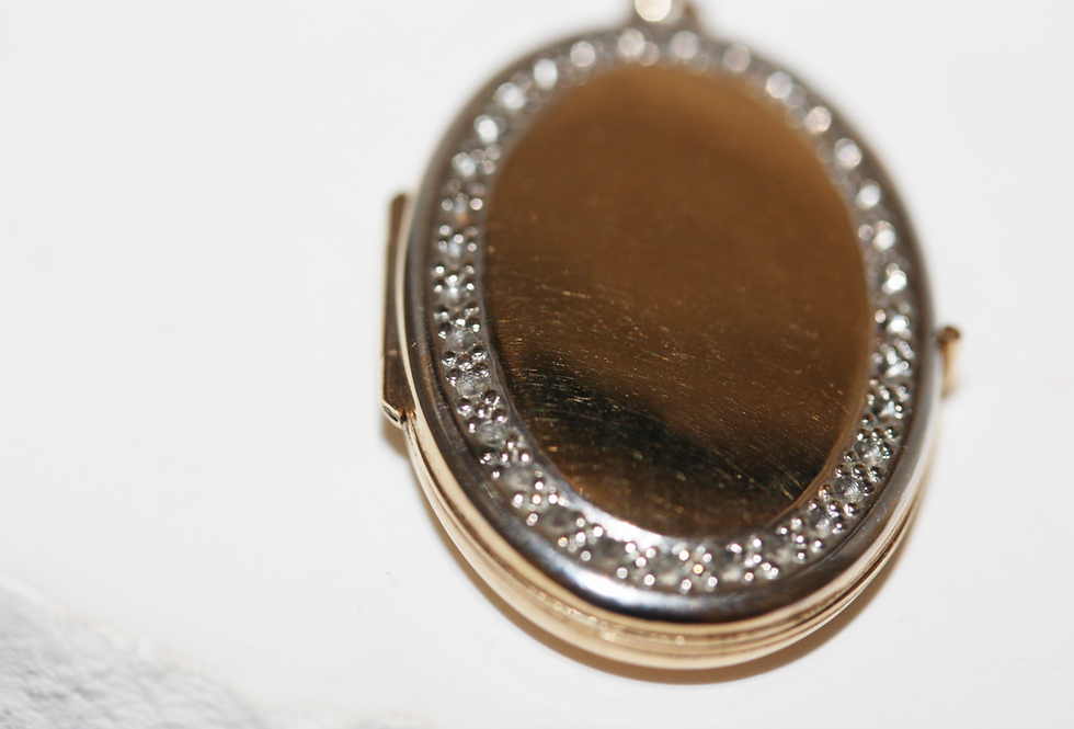 Thumbnail: Vintage 9ct Gold Oval Locket Pendant with Illusion Set Detail, c.1990s