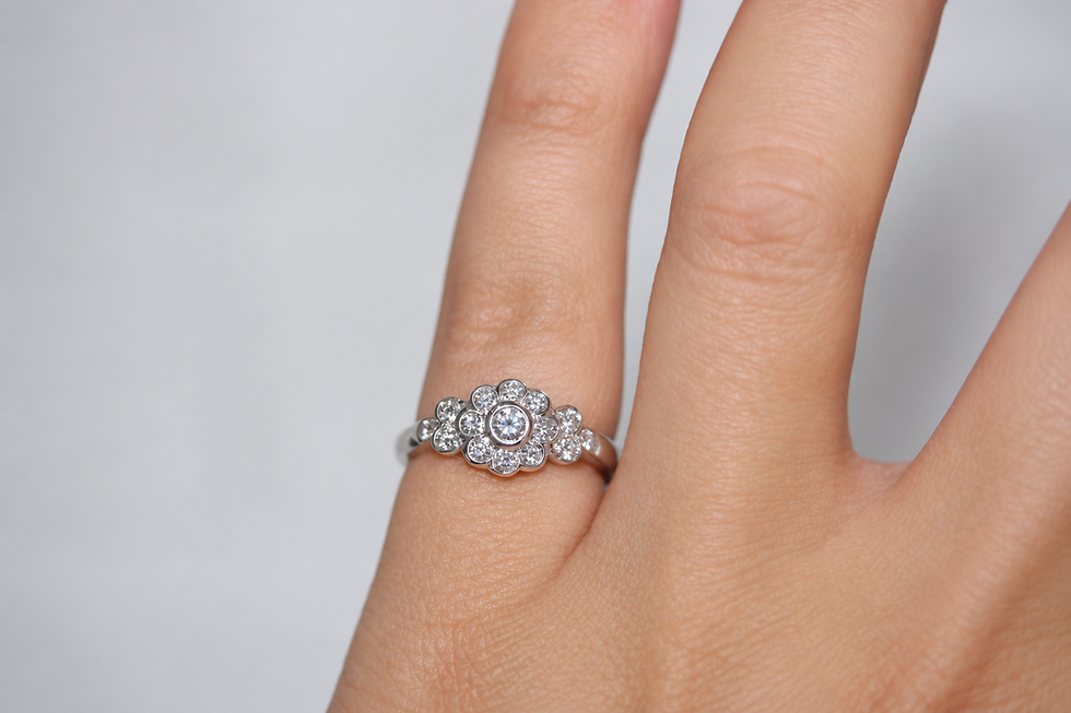 Thumbnail: Vintage 18ct White Gold Diamond Edwardian Revival Floral Cluster Ring