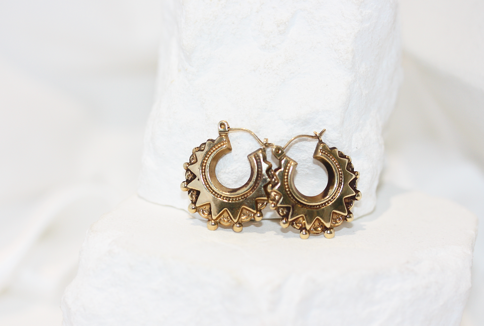 Thumbnail: Vintage 9ct Gold Sunburst Creole Hoop Earrings
