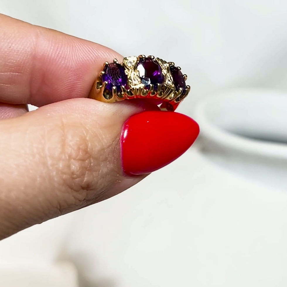 Thumbnail: Vintage 18ct Gold Amethyst and Diamond Victorian Revival Ring