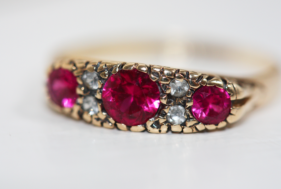 Thumbnail: Vintage 9ct Gold Synthetic Ruby & Diamond Ring
