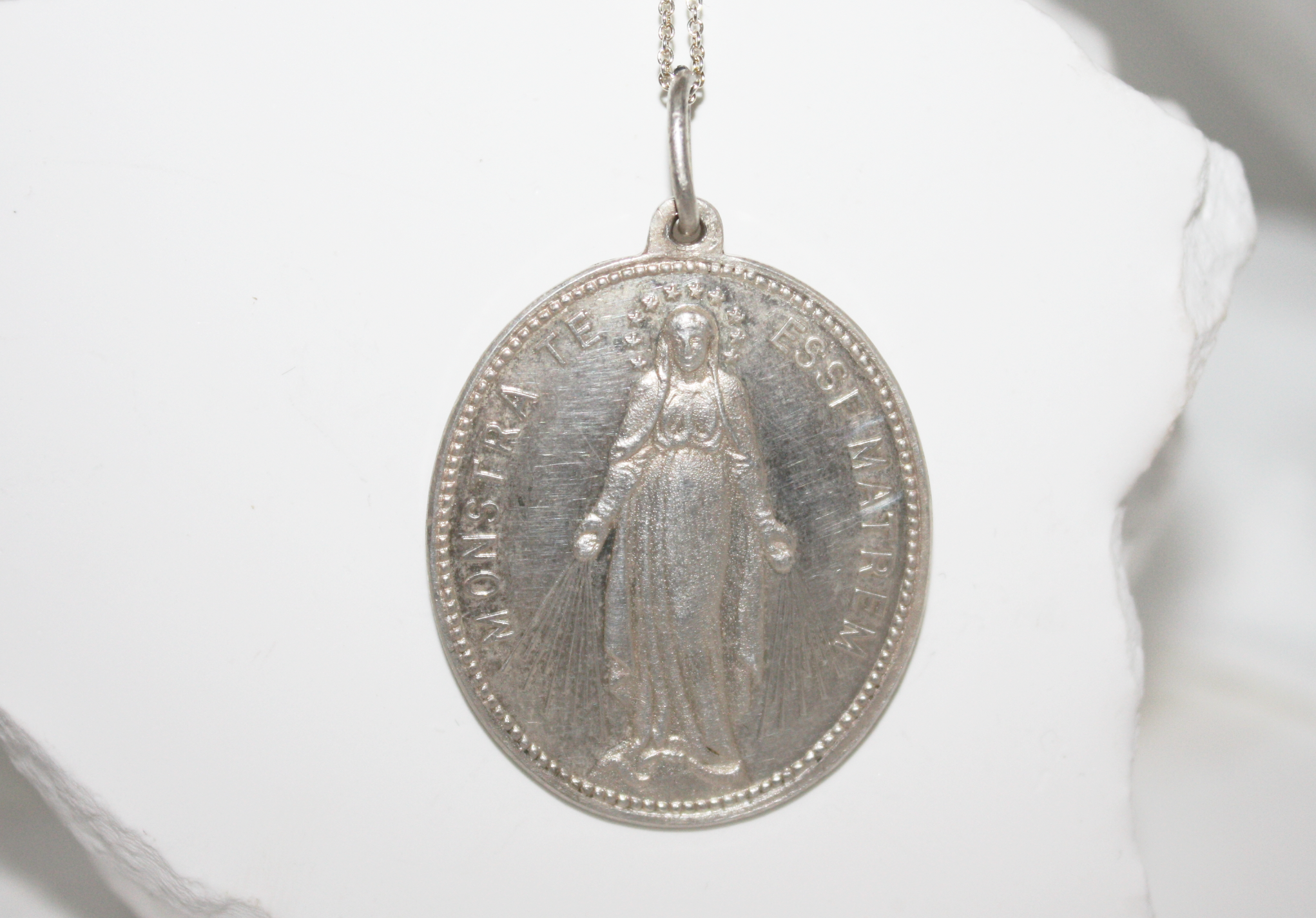 Large Antique Solid Silver Congregation of the Child of Mary Pendant on Chain