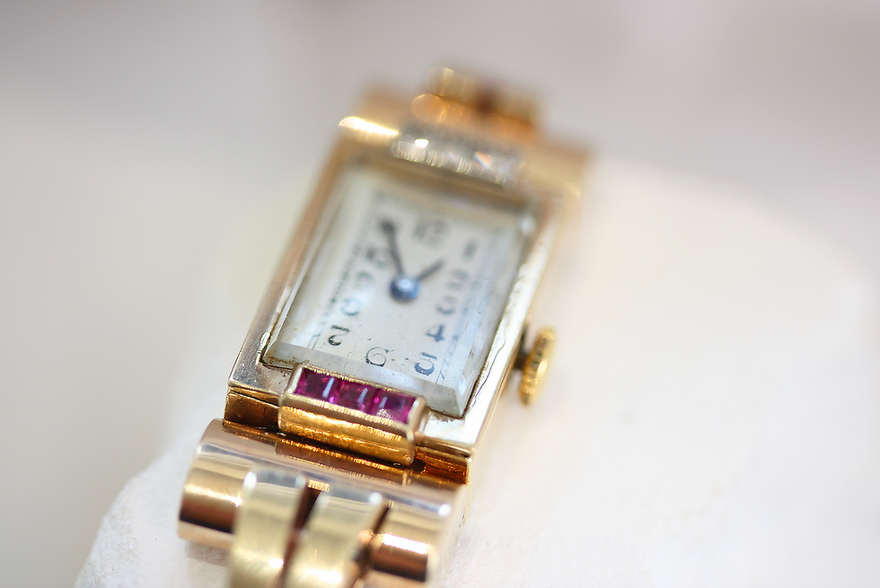Thumbnail: Antique 9ct Gold Diamond & Ruby Art Deco Watch