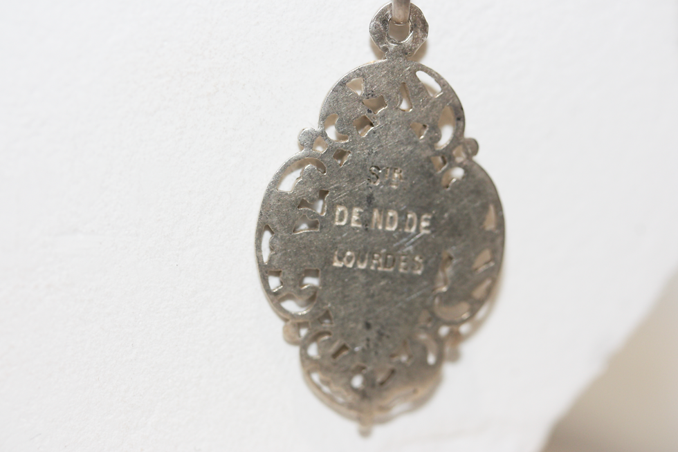 Thumbnail: Antique Sterling Silver Religious Pendant Necklace