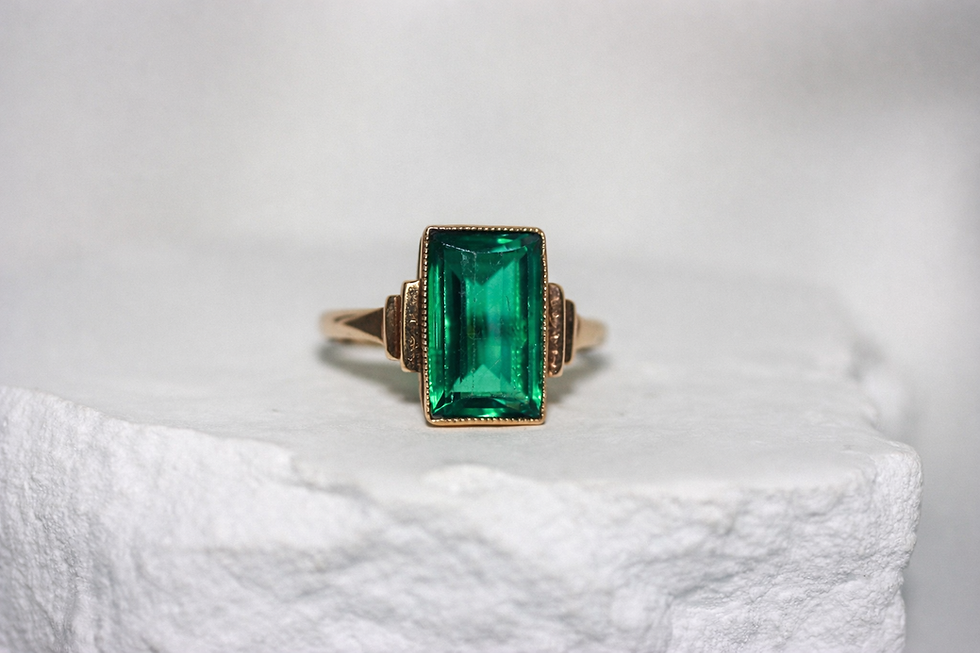 Thumbnail: One-of-a-Kind Art Deco Revival 9ct Gold Emerald-Cut Green Tourmaline Ring 3ct