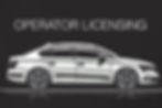 White car illustration on a dark background with text "Operator Licensing" above. The mood is professional and clean.