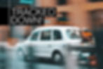 White taxi blurred on city street with TRACKED DOWN! text over diagonal black stripes.