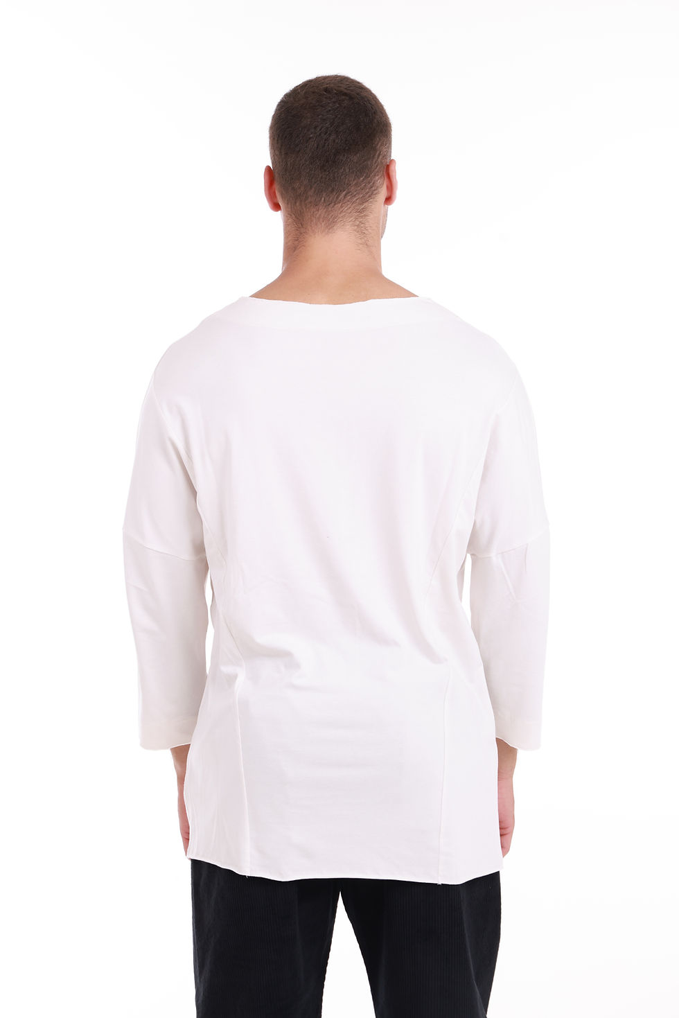 Thumbnail: Plush Creamy White Cotton Stretch Open Neck 3/4 Sleeve Shirt