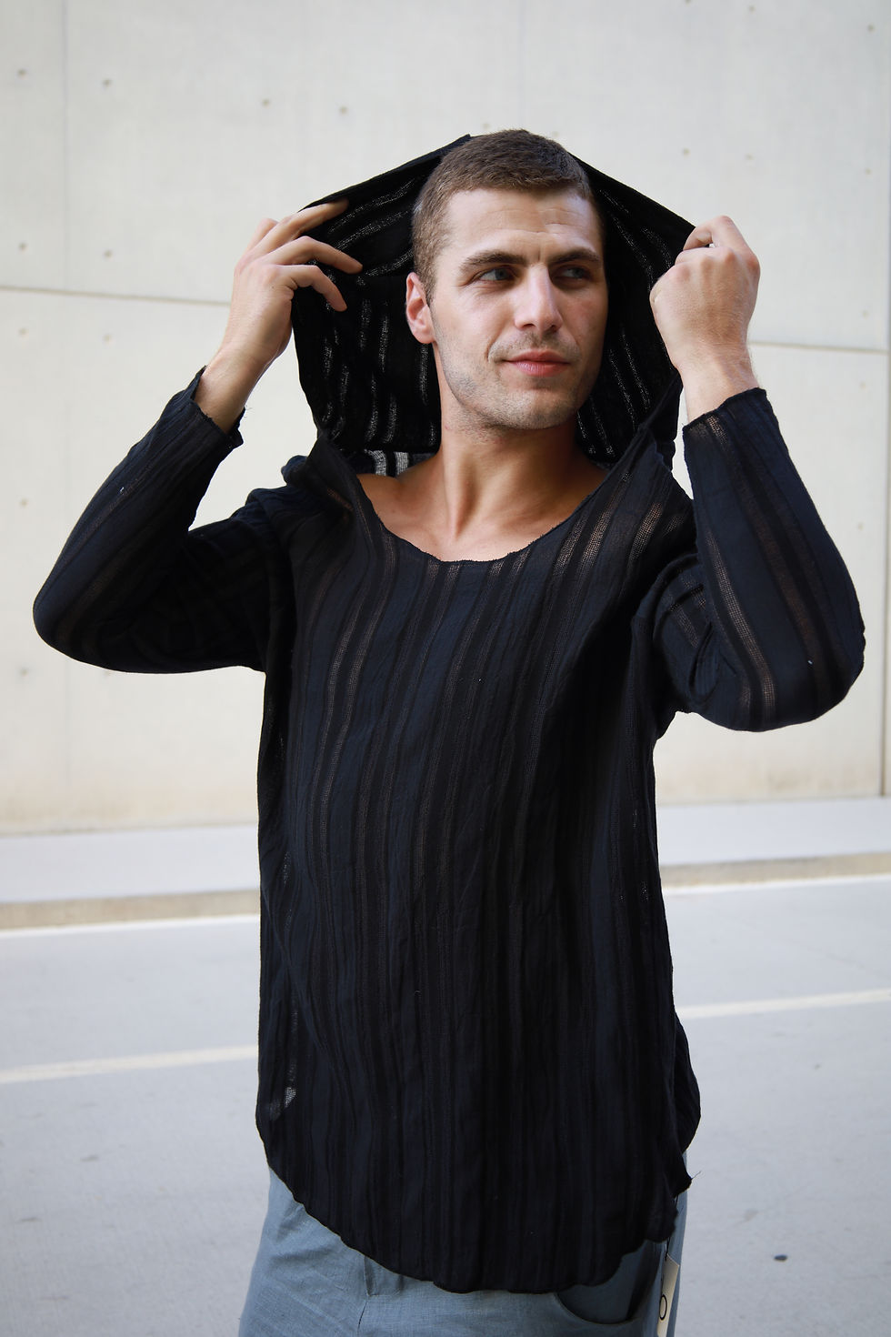 Thumbnail: Black Stripped Light Weight Long sleeve Hoodie