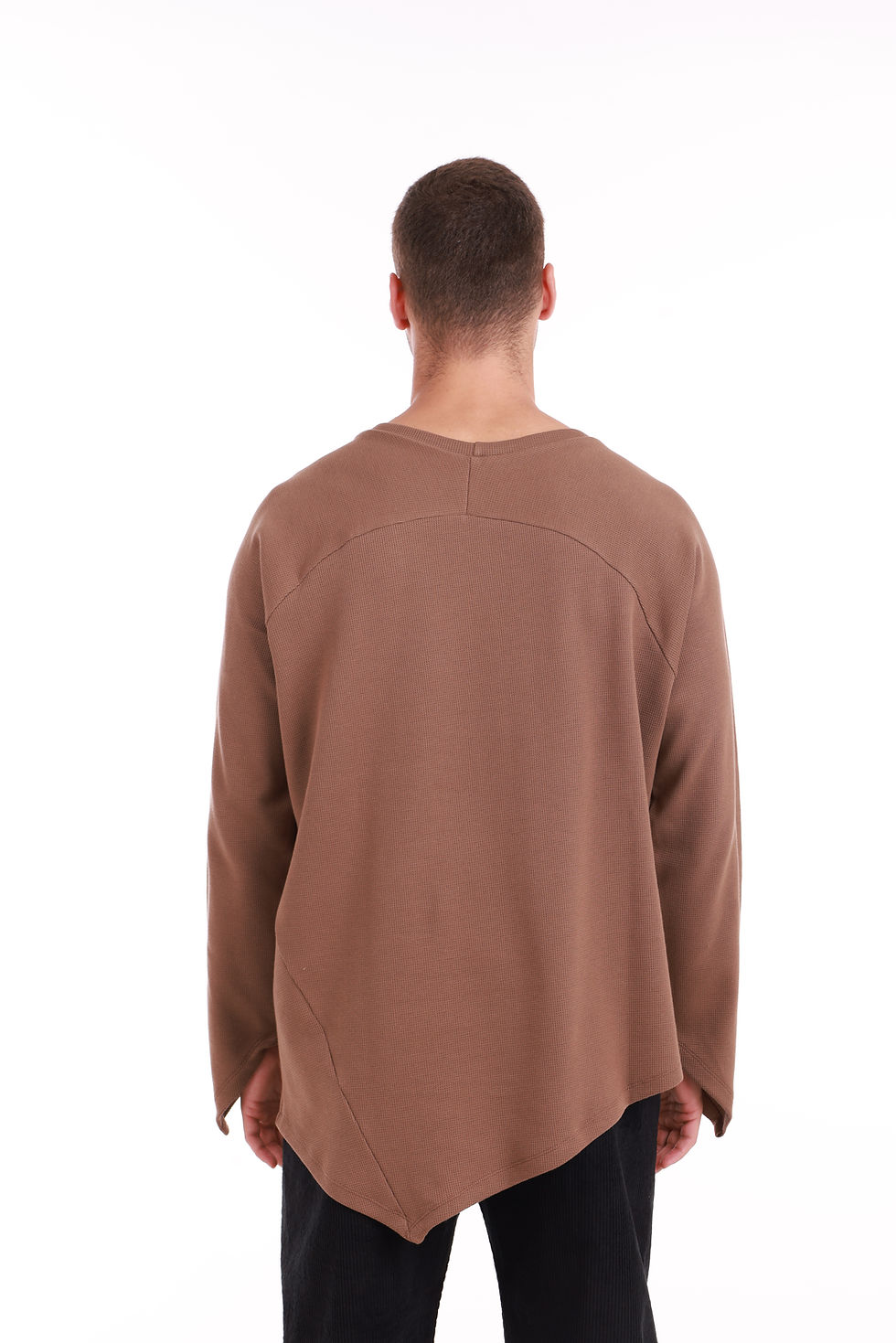 Thumbnail: Cotton Ribbed V-Shape Long Sleeve and Hem