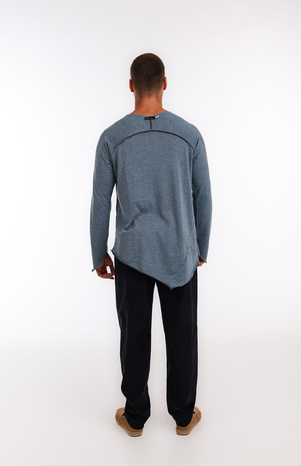 Thumbnail: Smoky Grey and Ash Long Sleeve V and Hem Light Cotton Stretch Pullover