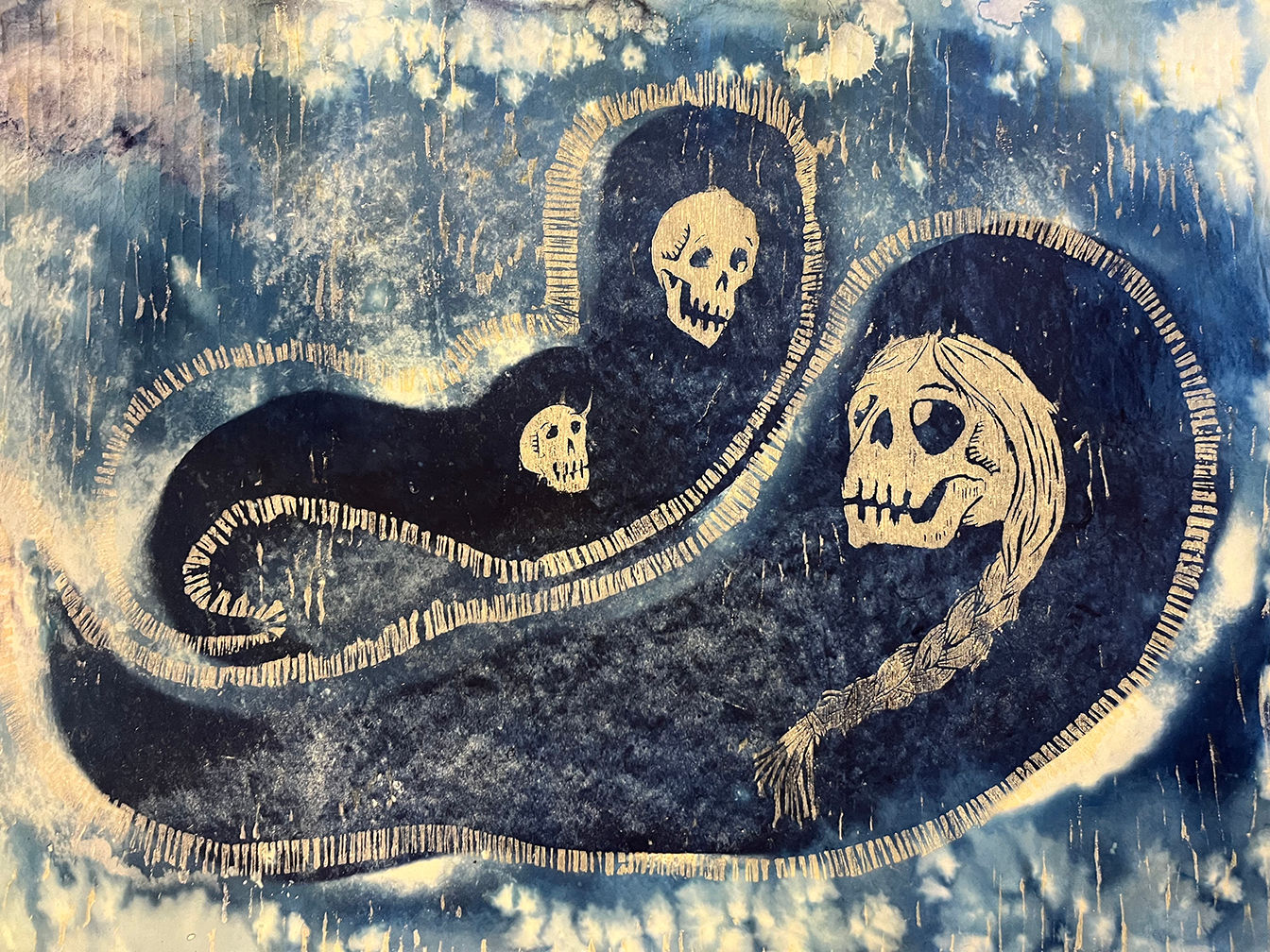 Woodblock and Cyanotype