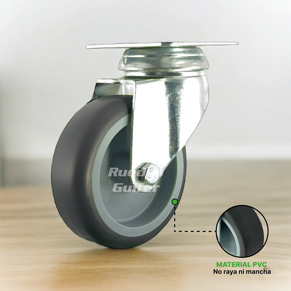 Miniatura: Rueda Giratoria PVC 75mm Base Cuadrada