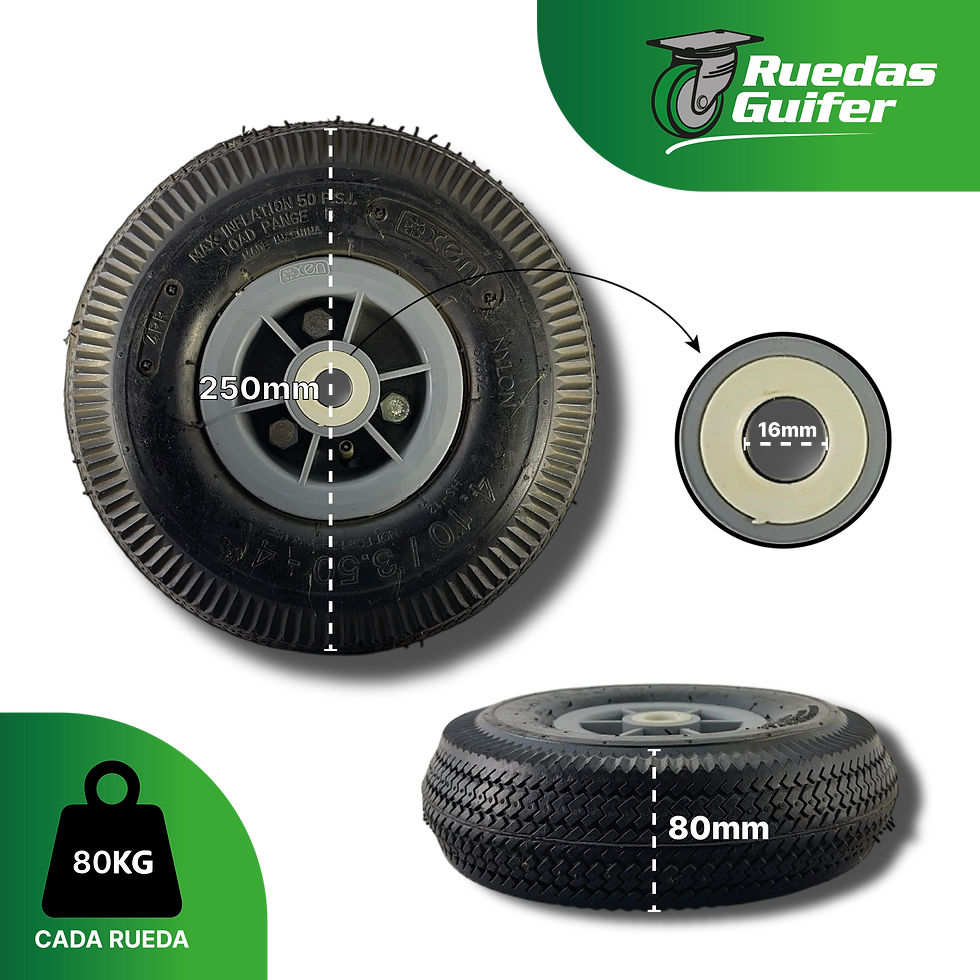Miniatura: Rueda Neumática Para Carros Carretas 250mm Eje Centrado