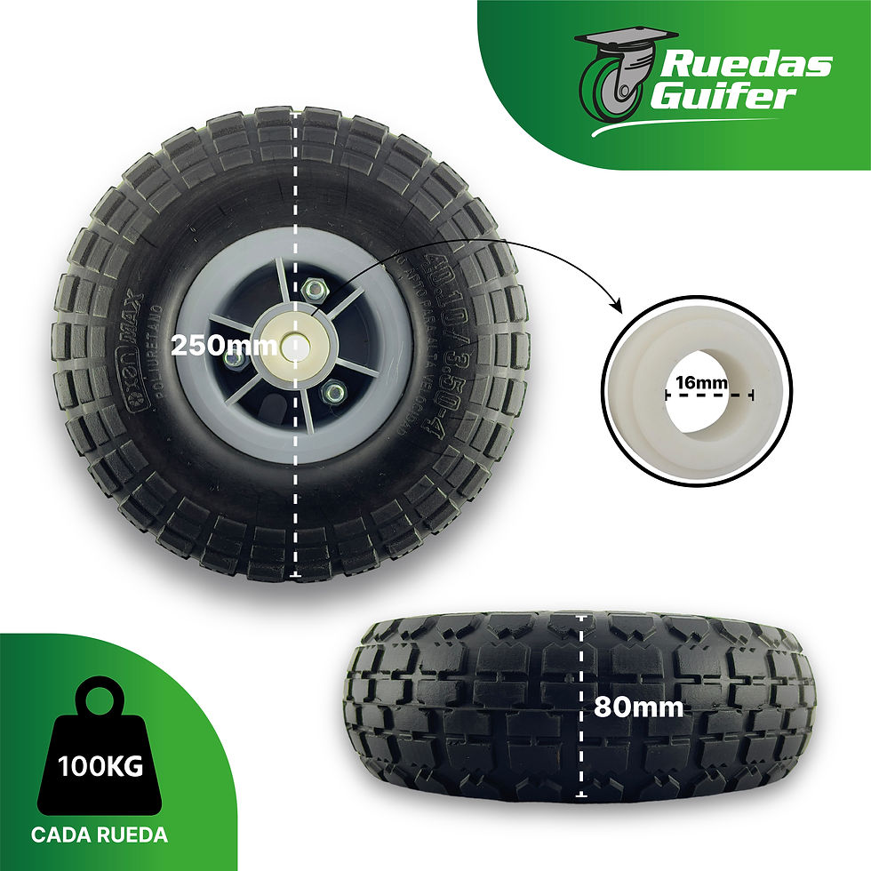 Miniatura: Rueda Semi Neumática Para Carros Carretas 250mm Eje Centrado (Negra)