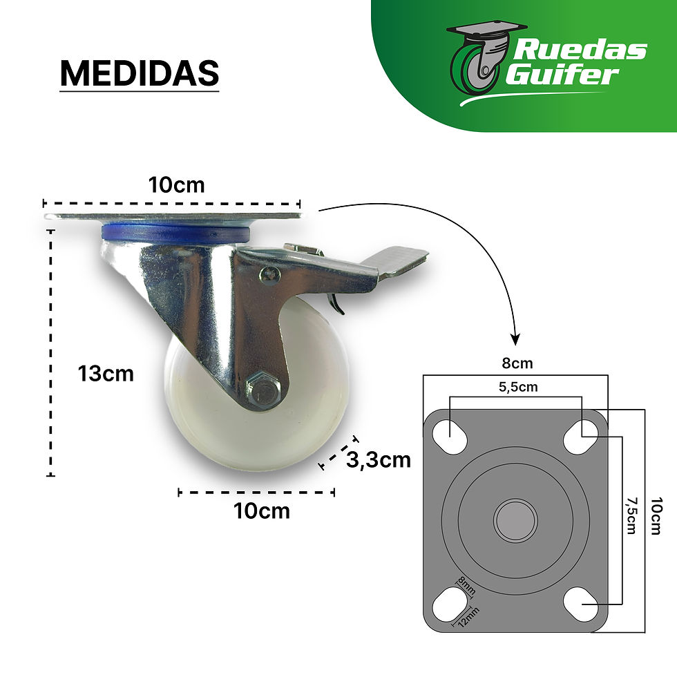 Miniatura: Rueda Nylon Giratoria con Freno 100mm