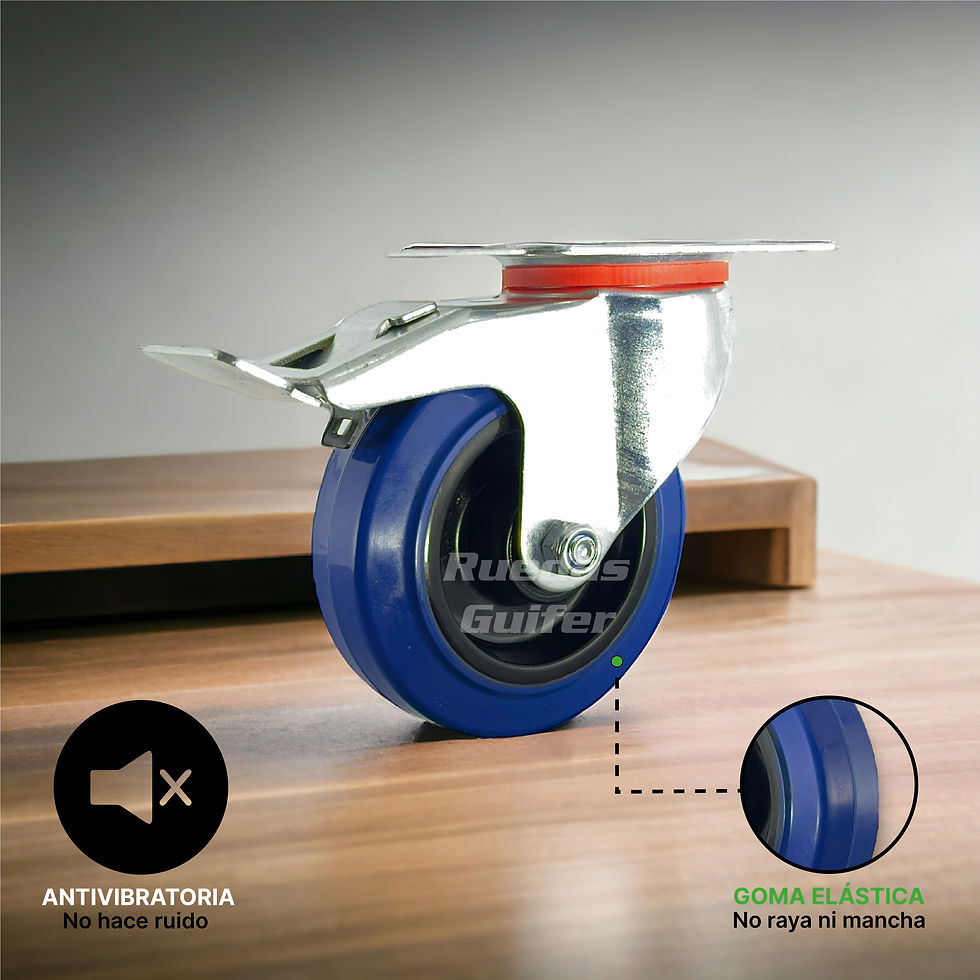 Miniatura: Rueda Goma Elástica Antivibración Giratoria con Freno 100mm