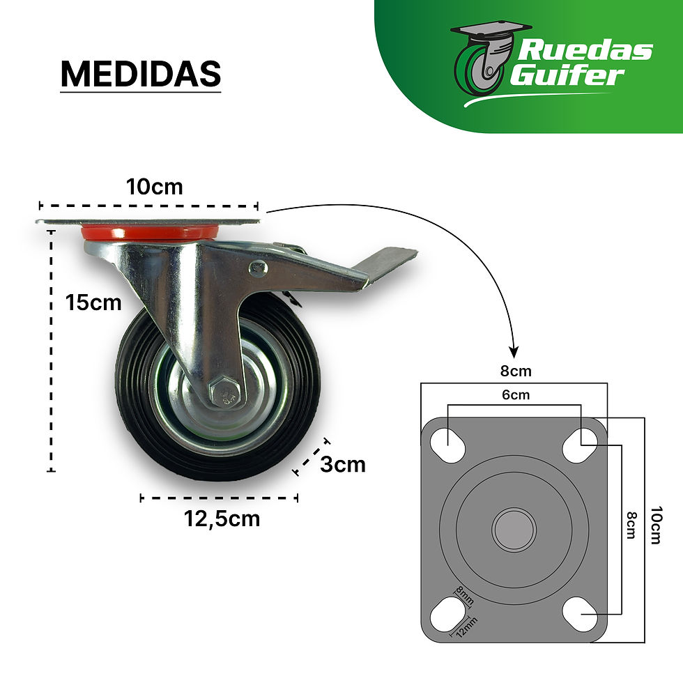 Miniatura: Rueda Chapa Y Goma Giratoria con Freno 125mm