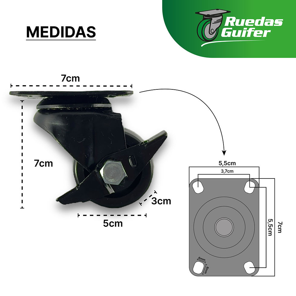 Miniatura: Rueda Giratoria con Freno Nylon Negra 50mm