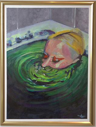 A painting of a blond woman in a bathtub