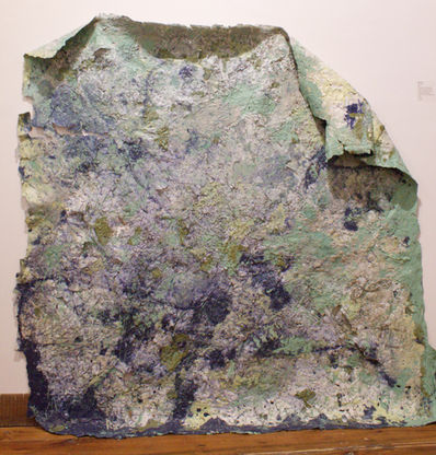 Paint and silicon on a showeliner, looks like murky swamp water