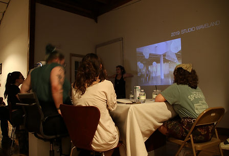 artist anne boudreau giving a workshop on conceptualizing installations