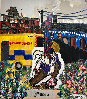 A painting of a city by by Boris Fitzgerald