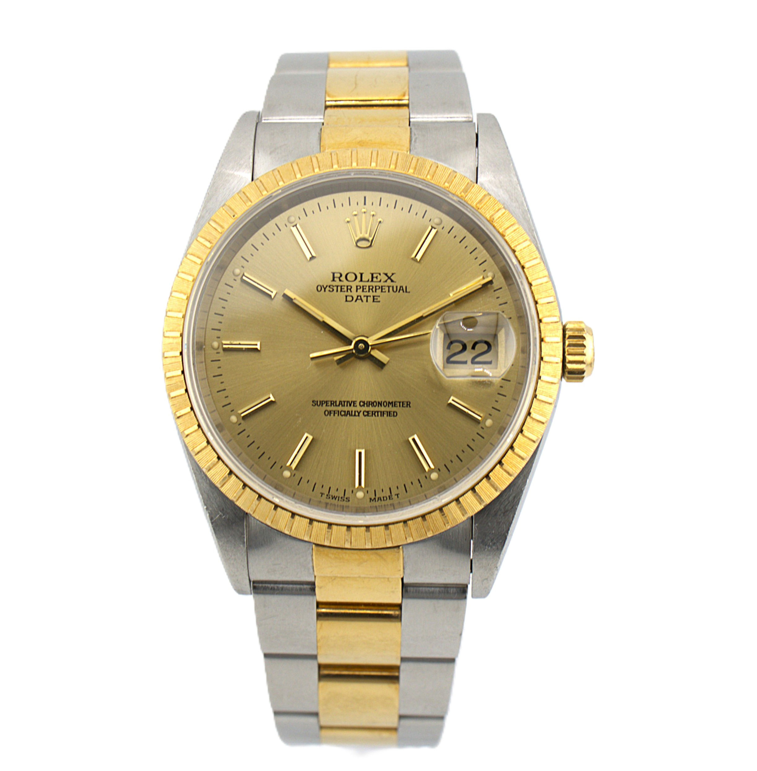 Rolex Oyster Perpetual Date 15223 Two Tone 18k Gold Steel 34mm Automatic Watch