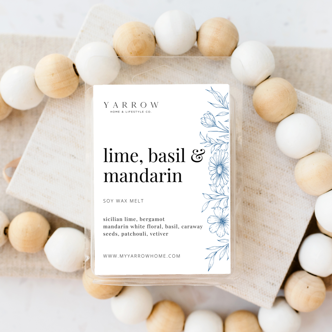 lime basil mandarin soy wax melts from yarrow home