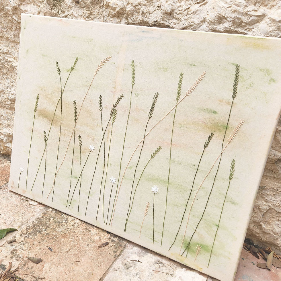 תמונה ממוזערת: איור רקום על קנבס - טבע עדין עם צבעי מים