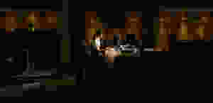 Woman in an office at night