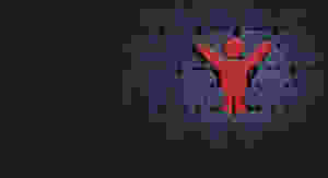 Red figure standing out from grey figures