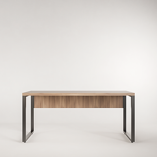 Cena anterior de Mesa retangular com tampo 40mm cor nogal málaga e base metálica quadro em tubo 50x30mm na cor preta estilo industrial.