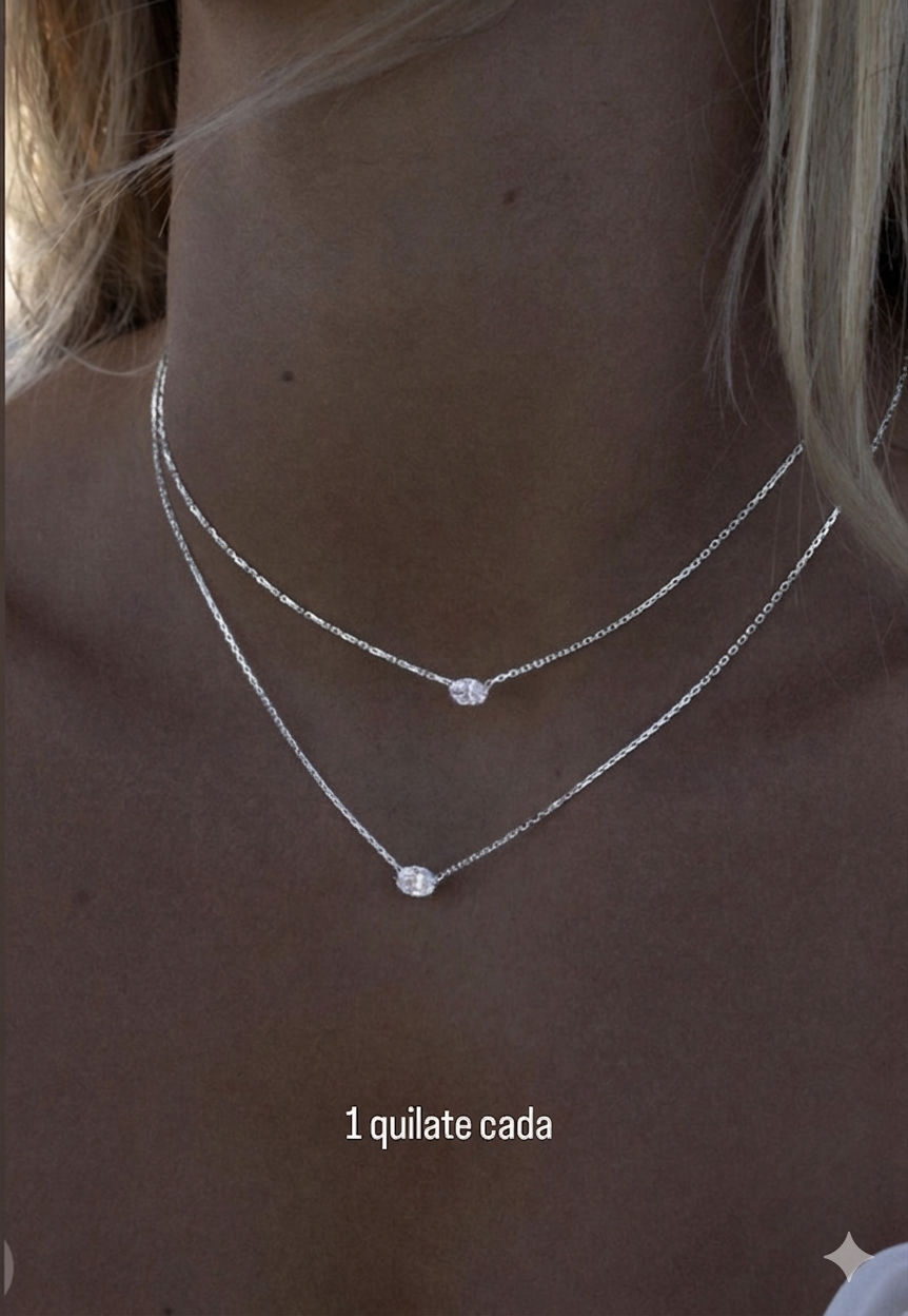 Miniatura: Prata 925  - Colar  solitário Deyse lapidação oval de Moissanite 