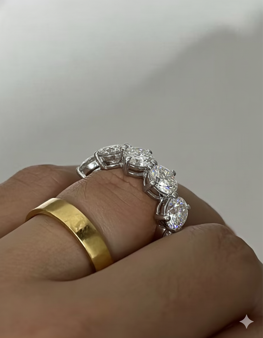 Miniatura: Prata 925 - meia aliança Florença 80 pontos cada Moissanite