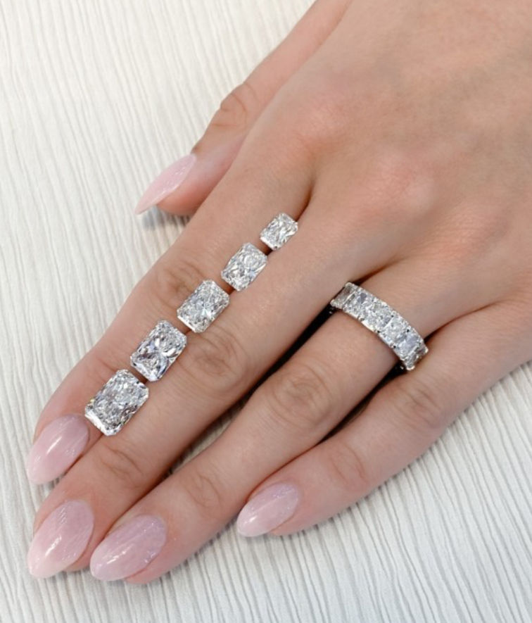 Miniatura: Prata 925 - aliança 80 pontos cada Moissanite lapidação radiante