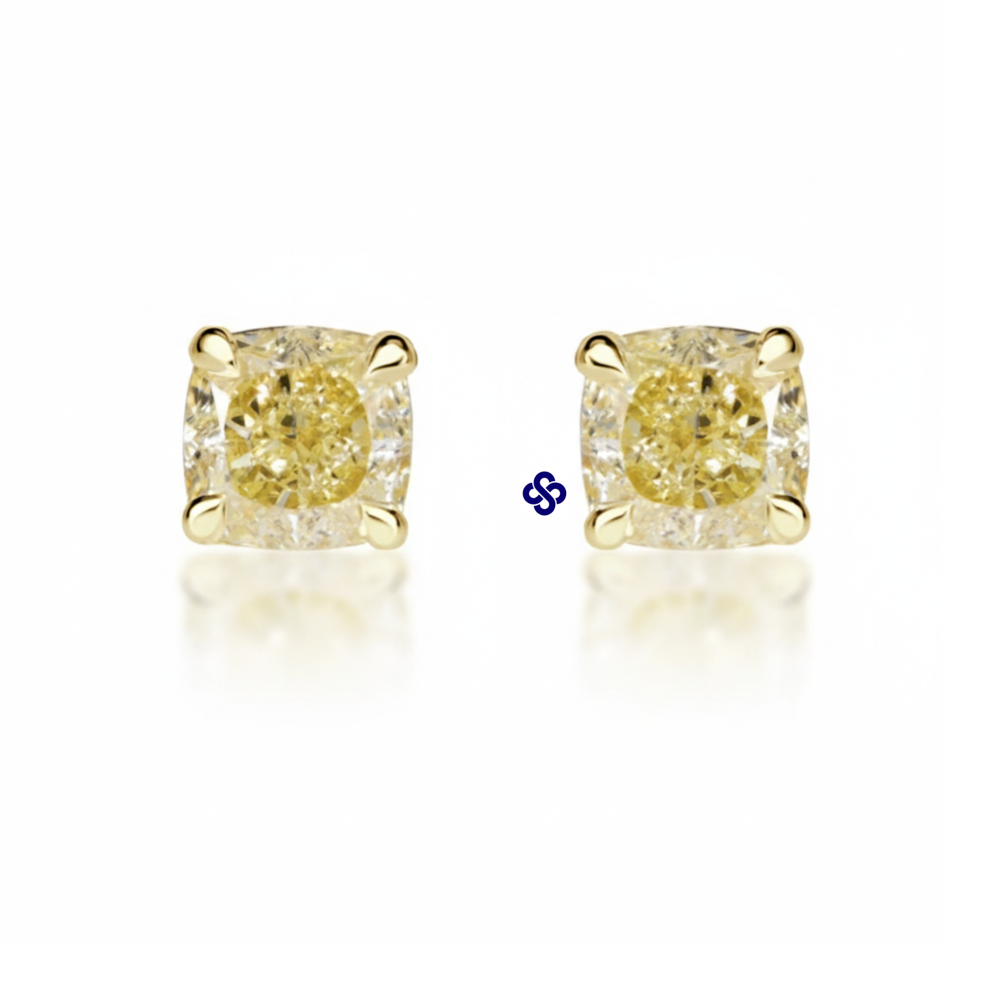 Ouro 18k - brincos solitário Solar de Moissanite Cushion fancy yellow