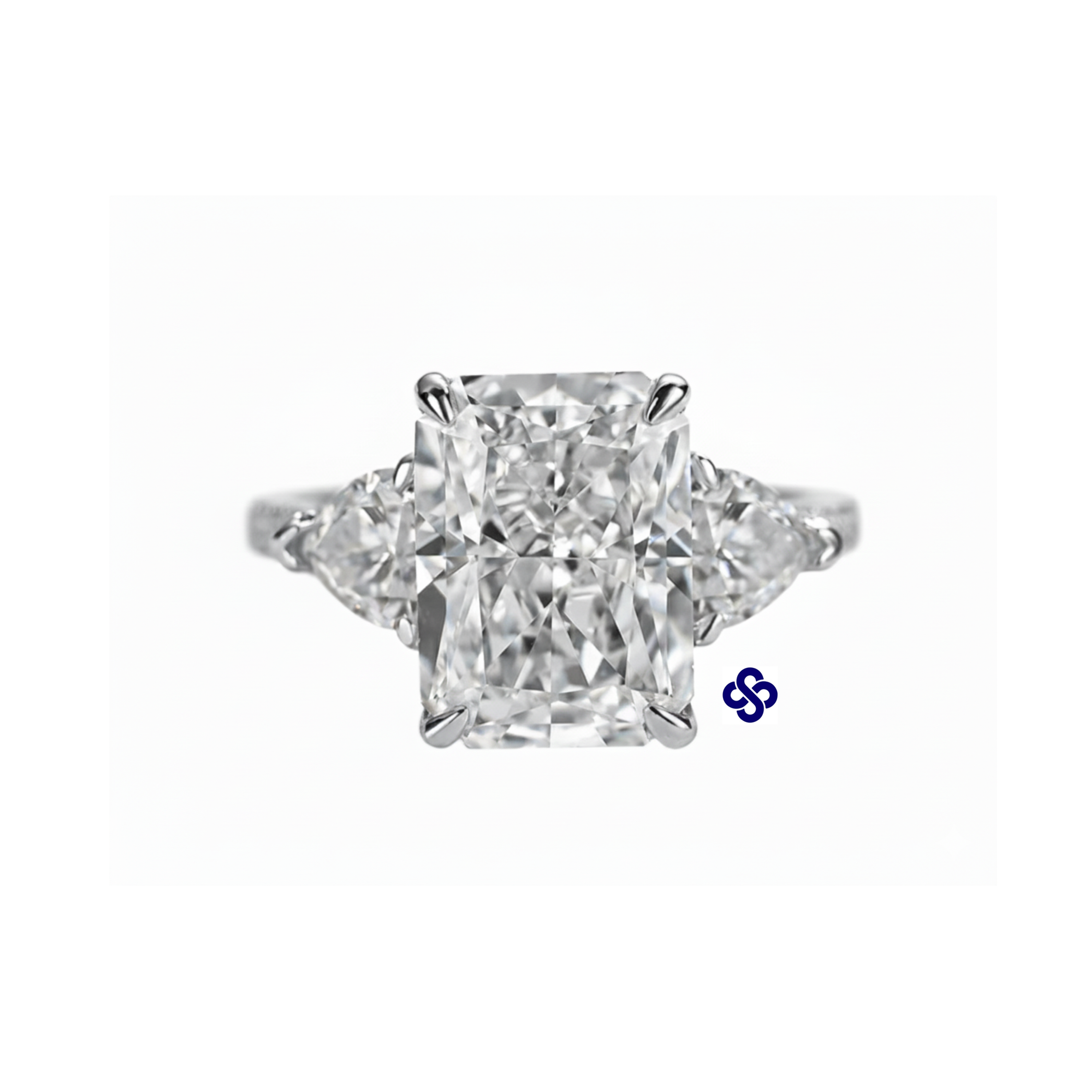 Prata 925 - anel Kelly Three Stones de Moissanite central radiante