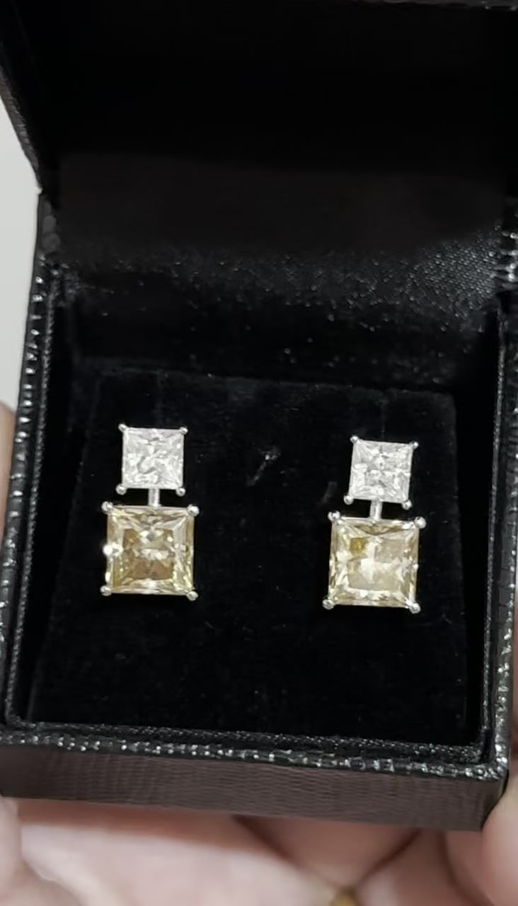 Miniatura: Ouro 18k - brincos pendente Ravi de Moissanites princess amarelos fancy