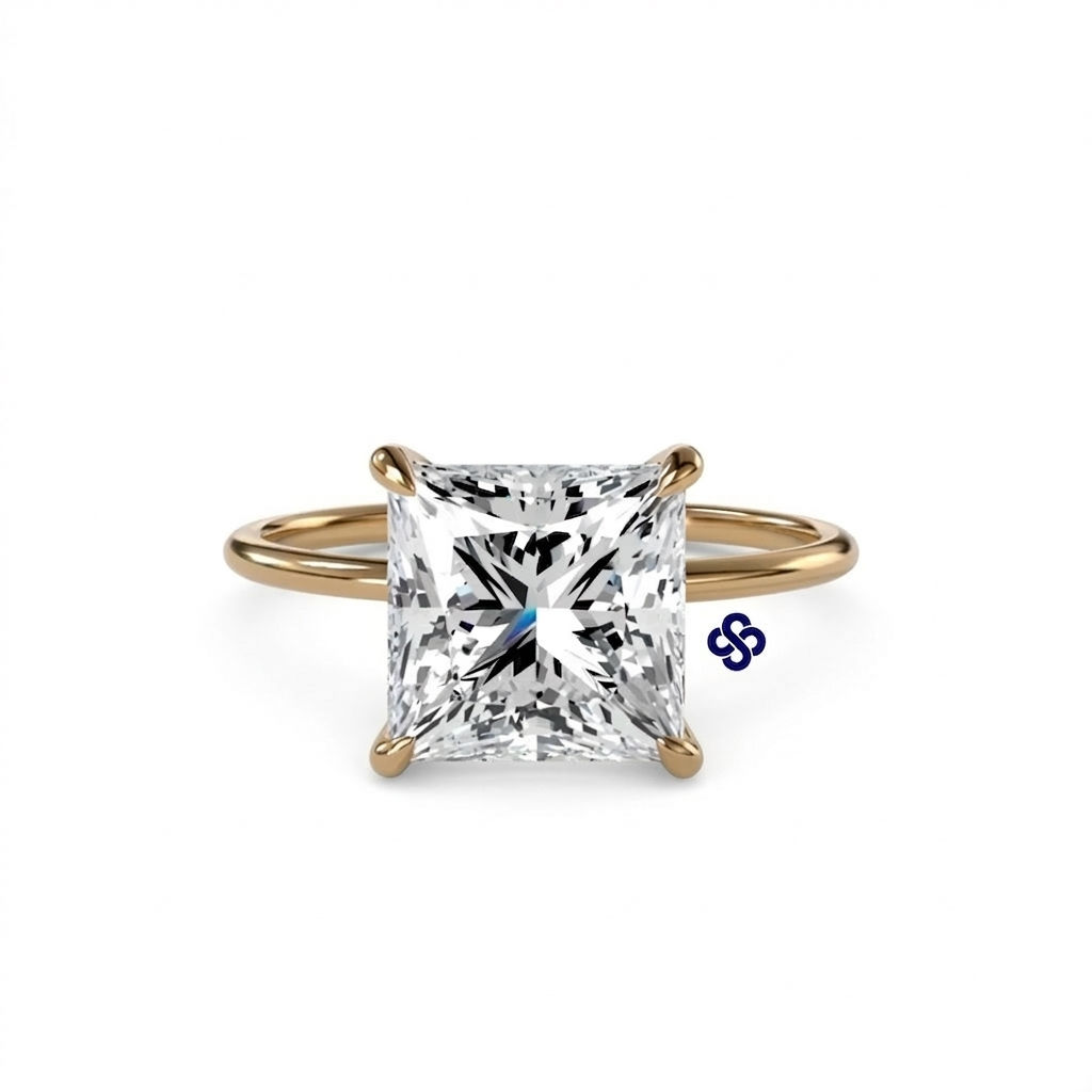 Ouro  18k - anel solitário Helena de Moissanite Princess